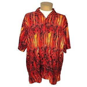 Vintage Y2K  Button Up Guy Fieri Style Tribal/ Flames Shirt